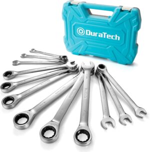 🚗 KFZ & Werkstatt – DURATECH 12-Piece Combination Ratchet Spanner Set with Fixed Head, Combination Spanner Set, Metric, 8-19 mm, Cr-V Steel, Organised in Storage Case