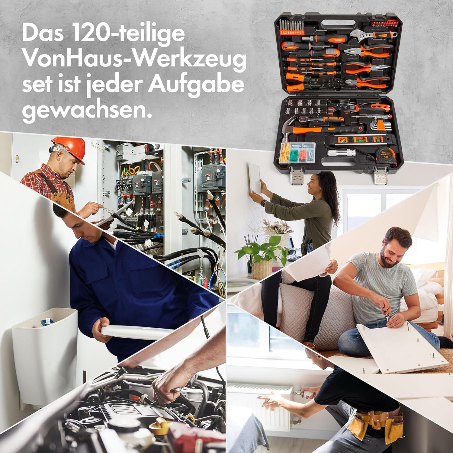 ⚡ Elektro & Technik – VonHaus Werkzeugset – Ultimativer 120-teiliger Werkzeugkasten – inklusive Werkzeug, LED-Taschenlampe, Inbusschlüssel, 3M-Maßband und mehr – DIY-Set, perfekt für Anfänger – mit Werkzeugkasten – Bild 3