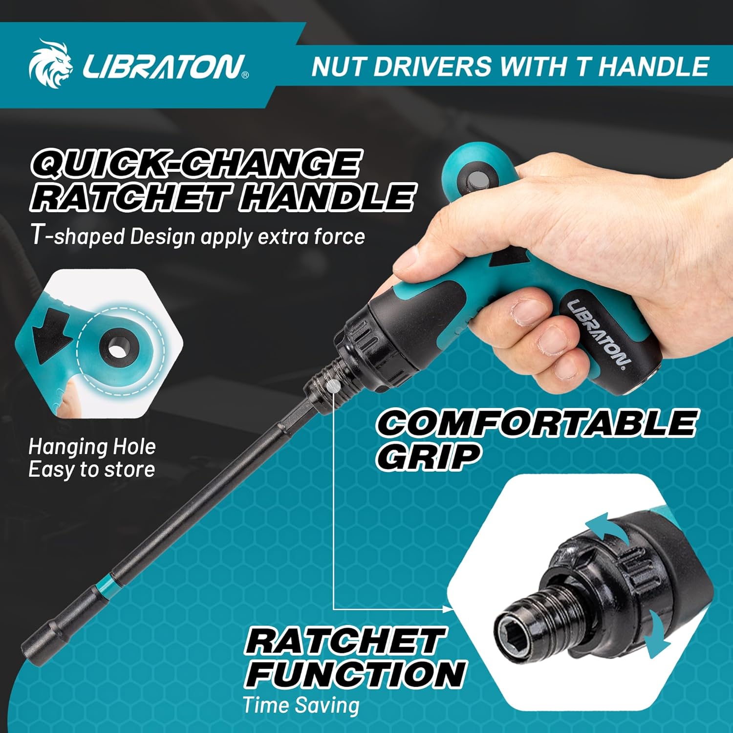 🚗 KFZ & Werkstatt – LIBRATON 27-Piece Magnetic Socket Long Set 1/4 Inch with Ratchet T-Handle, Metric and SAE Long Socket Wrench, Hex Socket, Socket Adapter Wing Nut Screwdriver, Bit Holder – Bild 4