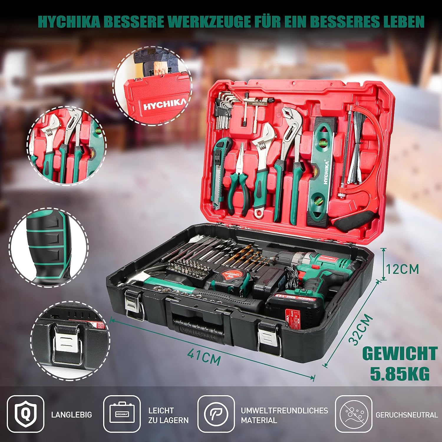 🔥 Angebote & Aktionen – HYCHIKA DIY Tool Box Filled Professional with Battery Drill 30 Nm + 104 Pieces High-Quality Household Universal Tool Set + Practical Tool Box Packaging for Repairs and Maintenance – Bild 8