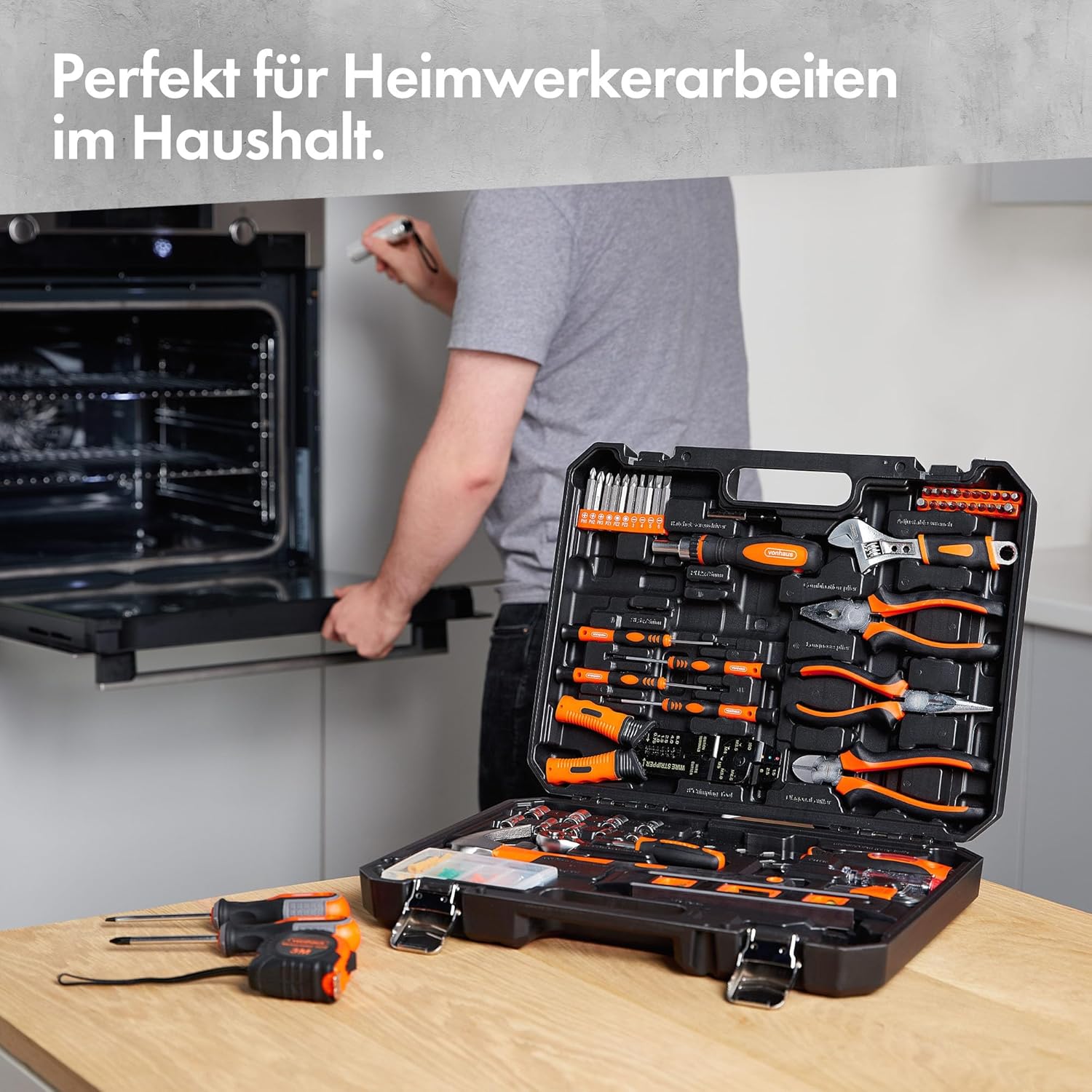 ⚡ Elektro & Technik – VonHaus Werkzeugset – Ultimativer 120-teiliger Werkzeugkasten – inklusive Werkzeug, LED-Taschenlampe, Inbusschlüssel, 3M-Maßband und mehr – DIY-Set, perfekt für Anfänger – mit Werkzeugkasten – Bild 4