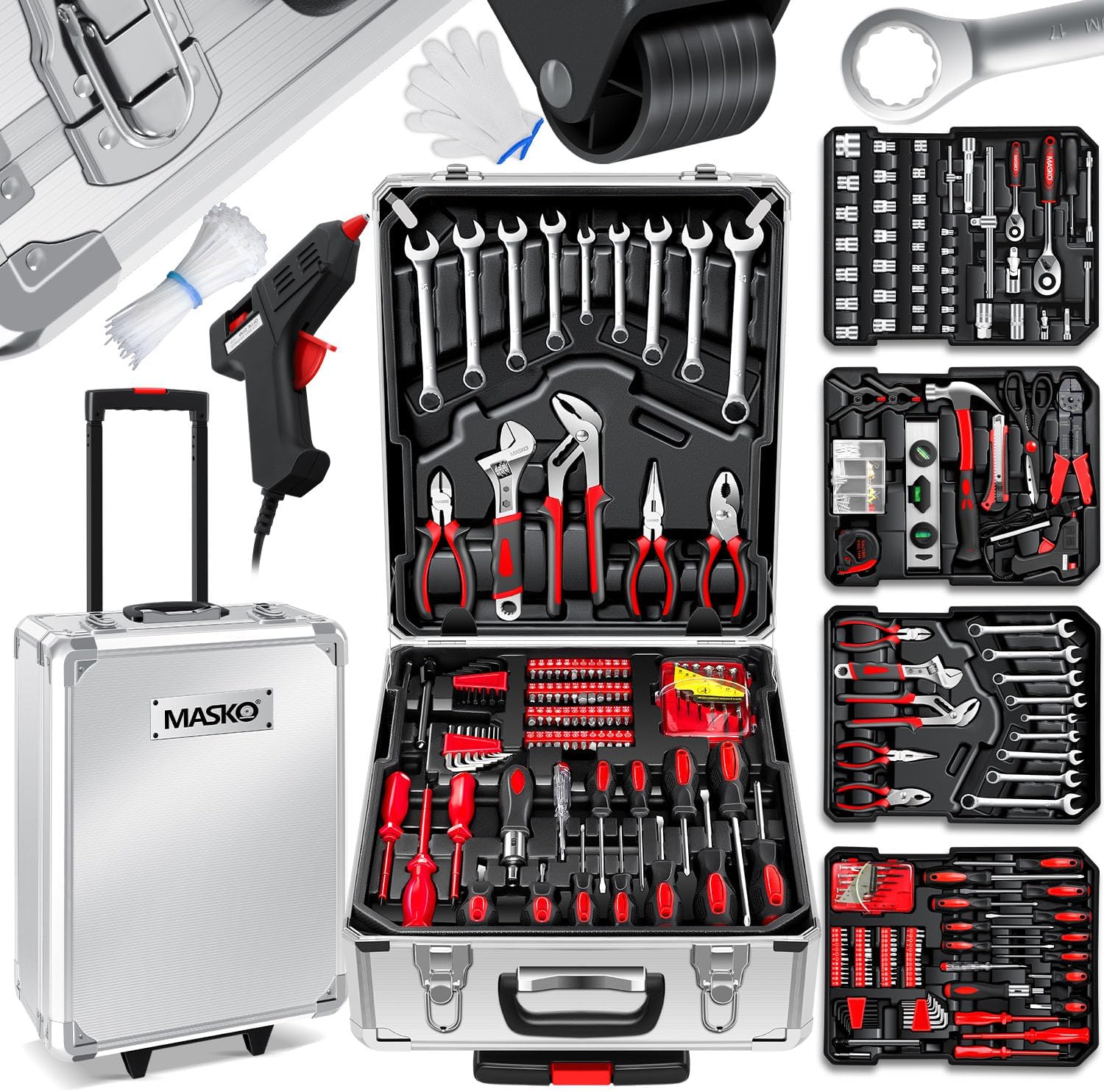 🔥 Angebote & Aktionen – MASKO Tool Box 1400 Pieces Filled | Tool Set in Aluminium Case | Tool Box with Wheels | Tool Box Household, Home, Hobby, Car | Trolley Function | Tool Trolley Hand Tool