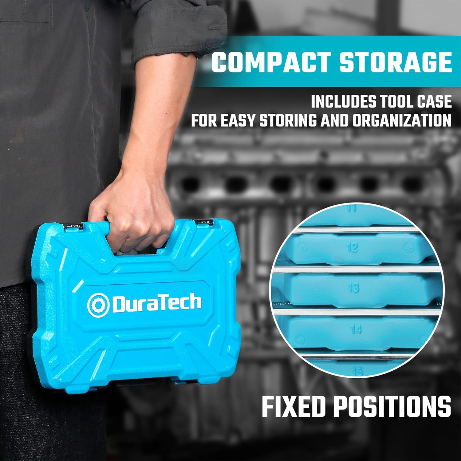 🚗 KFZ & Werkstatt – DURATECH 12-Piece Joint Ratchet Wrench Set, Open-End Spanner Combination Spanner Set with 72 Teeth, Metric, 8-19 mm, Cr-V Steel, Organised in Storage Case – Bild 7