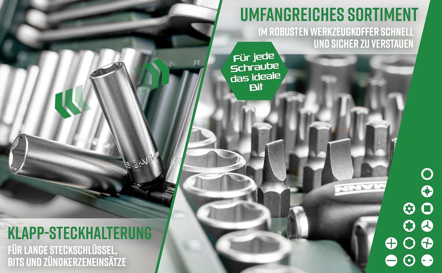 🚗 KFZ & Werkstatt – Brüder Mannesmann M98430 Socket Spanner Set 0.6 cm + 0.95 cm + 1.27 cm, Drive 215-Pieces – Bild 4