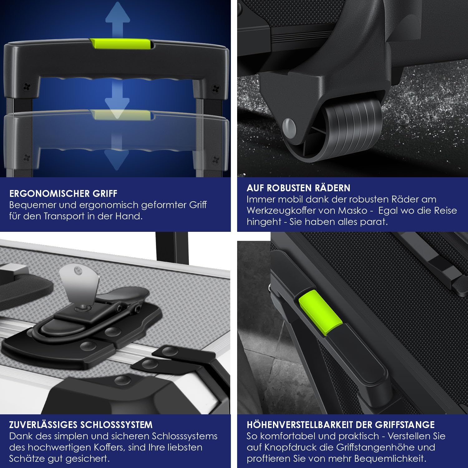 ⚡ Elektro & Technik – MASKO Werkzeugkoffer 1400 Teile gefüllt | Werkzeugset im Aluminiumkoffer | Werkzeugkasten mit Rollen | Werkzeugkasten Haushalt, Haus, Hobby, Auto | Trolley-Funktion | Professioneller Werkzeugwagen für Handwerkzeuge – Bild 9