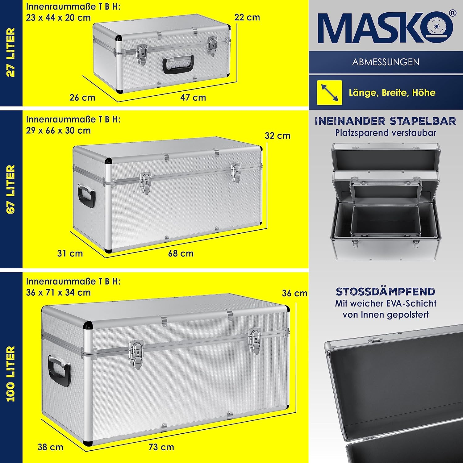 ⚡ Elektro & Technik – Masko® 3er-Set Aluminium-Transport-Aufbewahrungsboxen, Werkzeugkiste – Bild 7