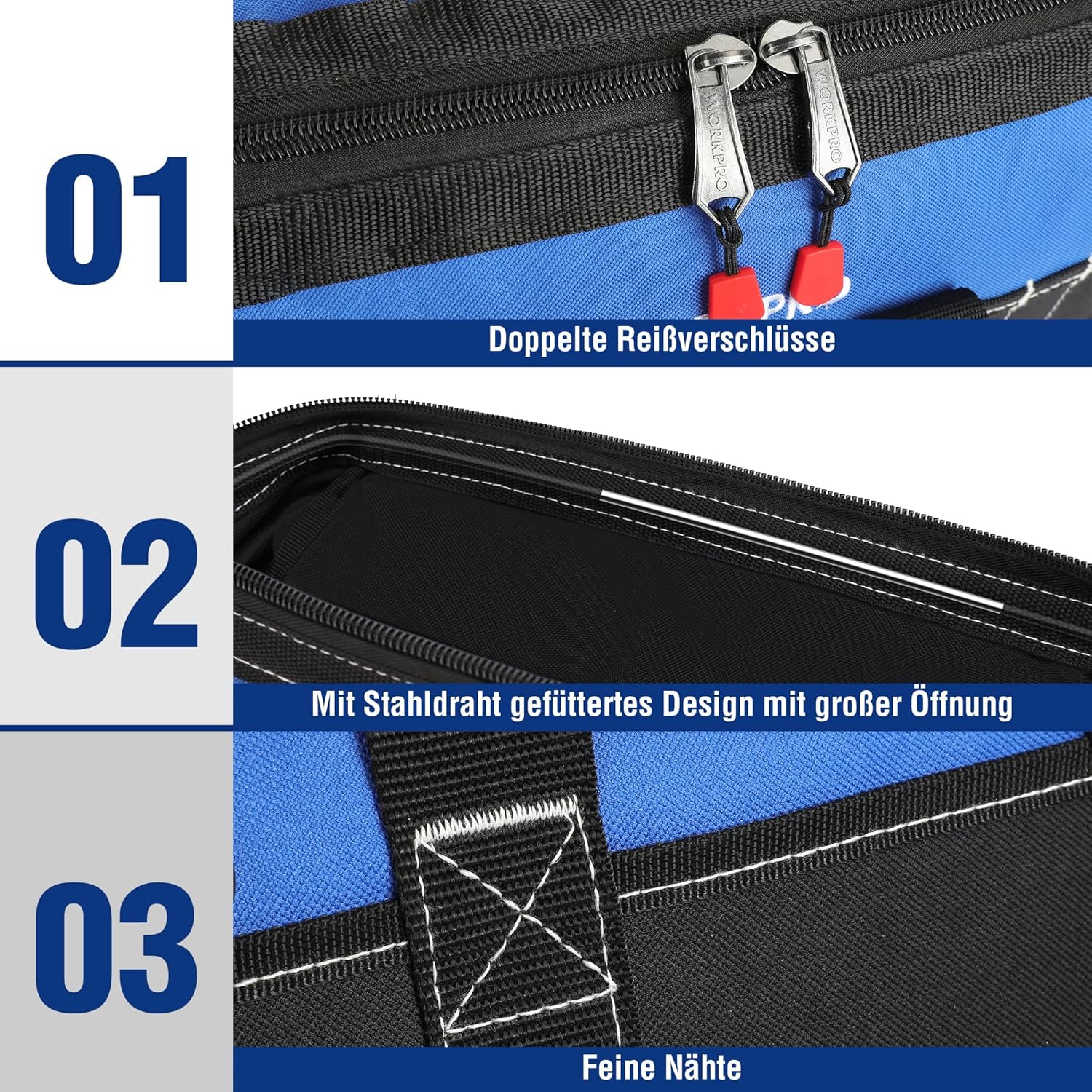 ⚡ Elektro & Technik – WORKPRO 16-Zoll-Werkzeugtaschen-Organizer, harter Boden, weit offener Mund, robuste Mehrzweck-Werkzeugtasche mit verstellbarem Schultergurt – Bild 3