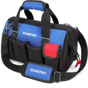 ⚒️ Bau & Montage – Workpro Werkzeugtasche mit breiter Öffnung, verstellbarer Schultergurt, Blau und Schwarz, blau