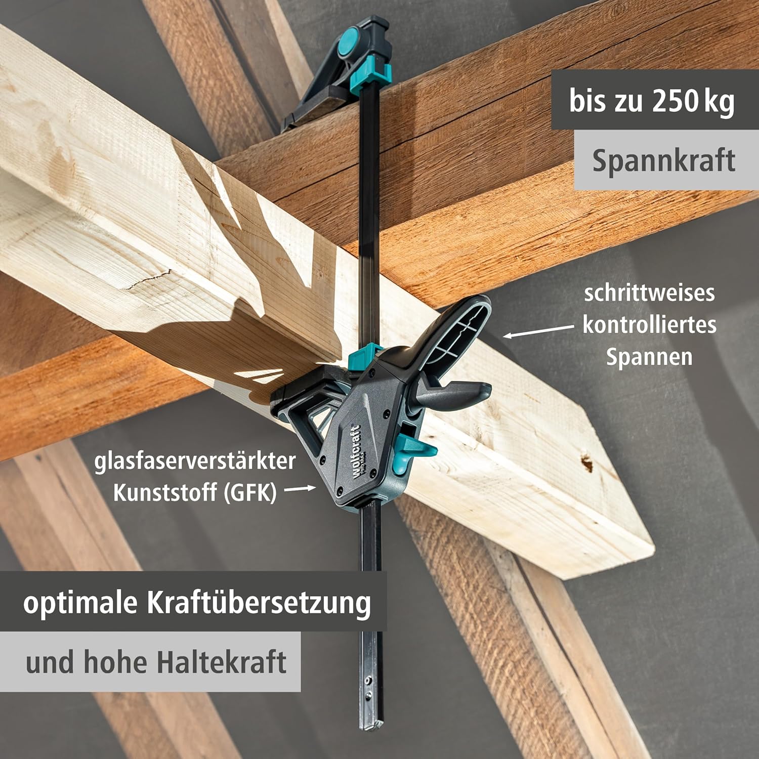 🔥 Angebote & Aktionen – wolfcraft 2 Pro Max 8662060 Single-Handed Clamps 250 kg Clamping Force for the Highest Professional Demands High Holding Force 450 mm Span Made in Europe – Bild 3