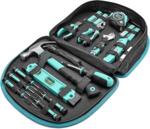 🔥 Angebote & Aktionen – Amazon Basics Tool Set with Easy Carrying Round Pouch - 104 Pieces, Turquoise