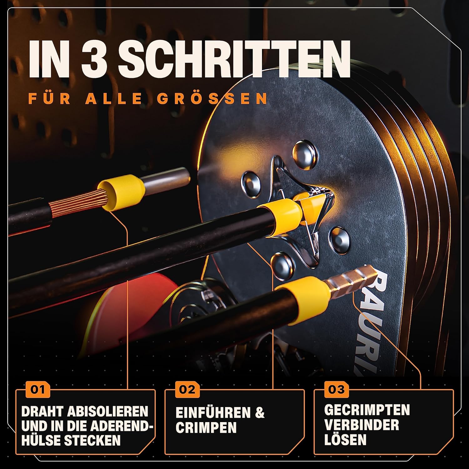 ⚡ Elektro & Technik – BAURIX® Crimpzangen-Set mit 1800er Aderendhülsen-Set und Abisolierzange, selbsteinstellend für 0,25-10 mm², Crimpzange, Modell: Perseus (4-kant) – Bild 8