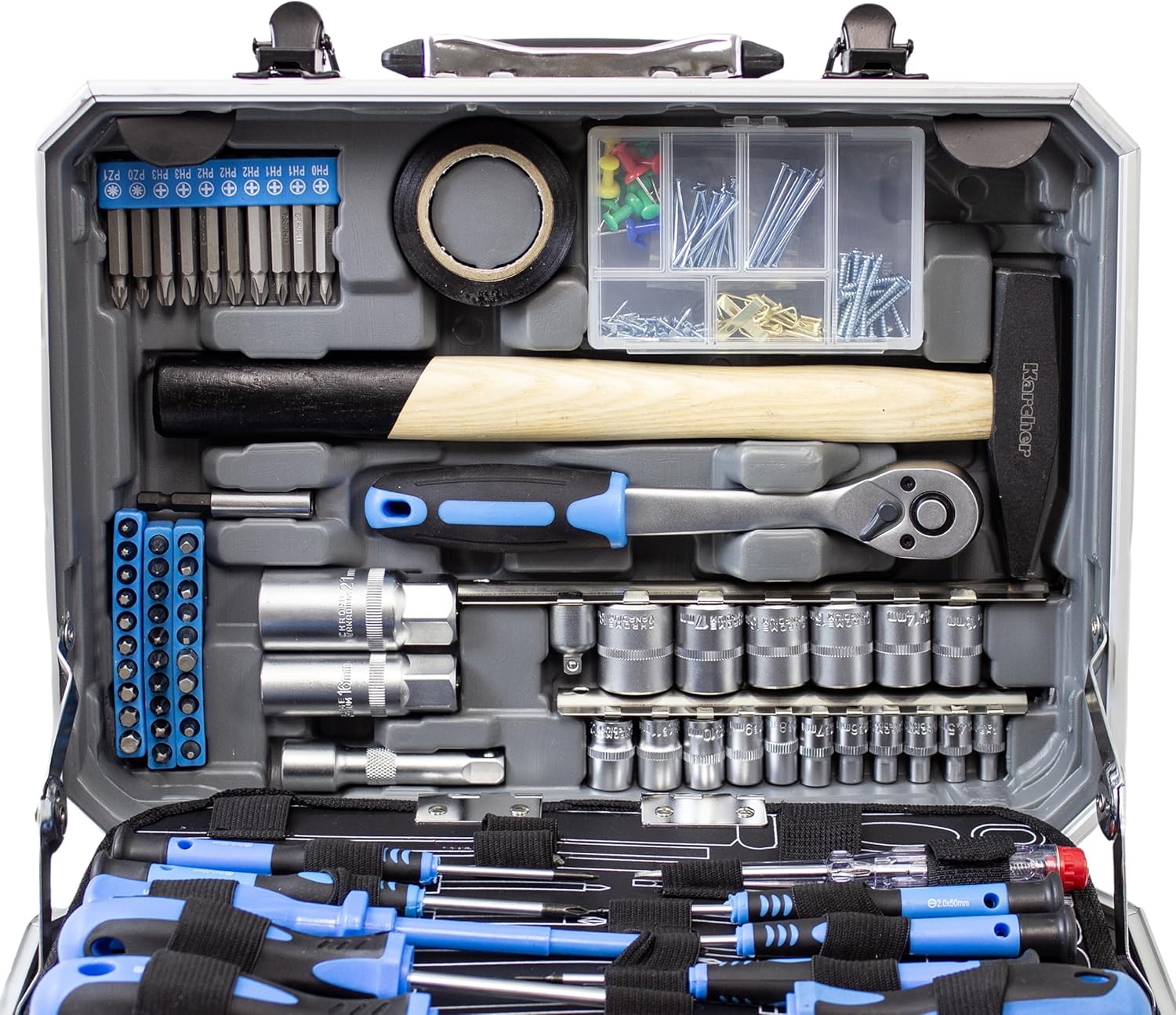 🔥 Angebote & Aktionen – Karcher Tool Box, 114 Piece Tool Set, I Tool Set Made of Chrome Vanadium & Carbon Steel with Hammer, Screwdriver, Socket Wrench, Bit Set and More Practical case for tools. – Bild 8