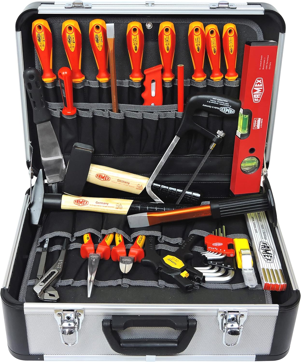🔥 Angebote & Aktionen – FAMEX 478-10 Professional Aluminium Tool Box with High-Quality Tool Set for Electricians - Most of the Tools Made in Germany