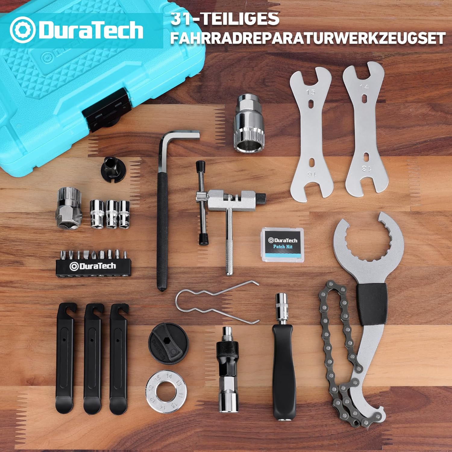 ⚒️ Bau & Montage – DURATECH Fahrradreparaturset 31-teilig mit Werkzeugkasten, tragbares Fahrradwerkzeugset für Fahrradkettenpedal-Reifenmontagereparaturen – Bild 2