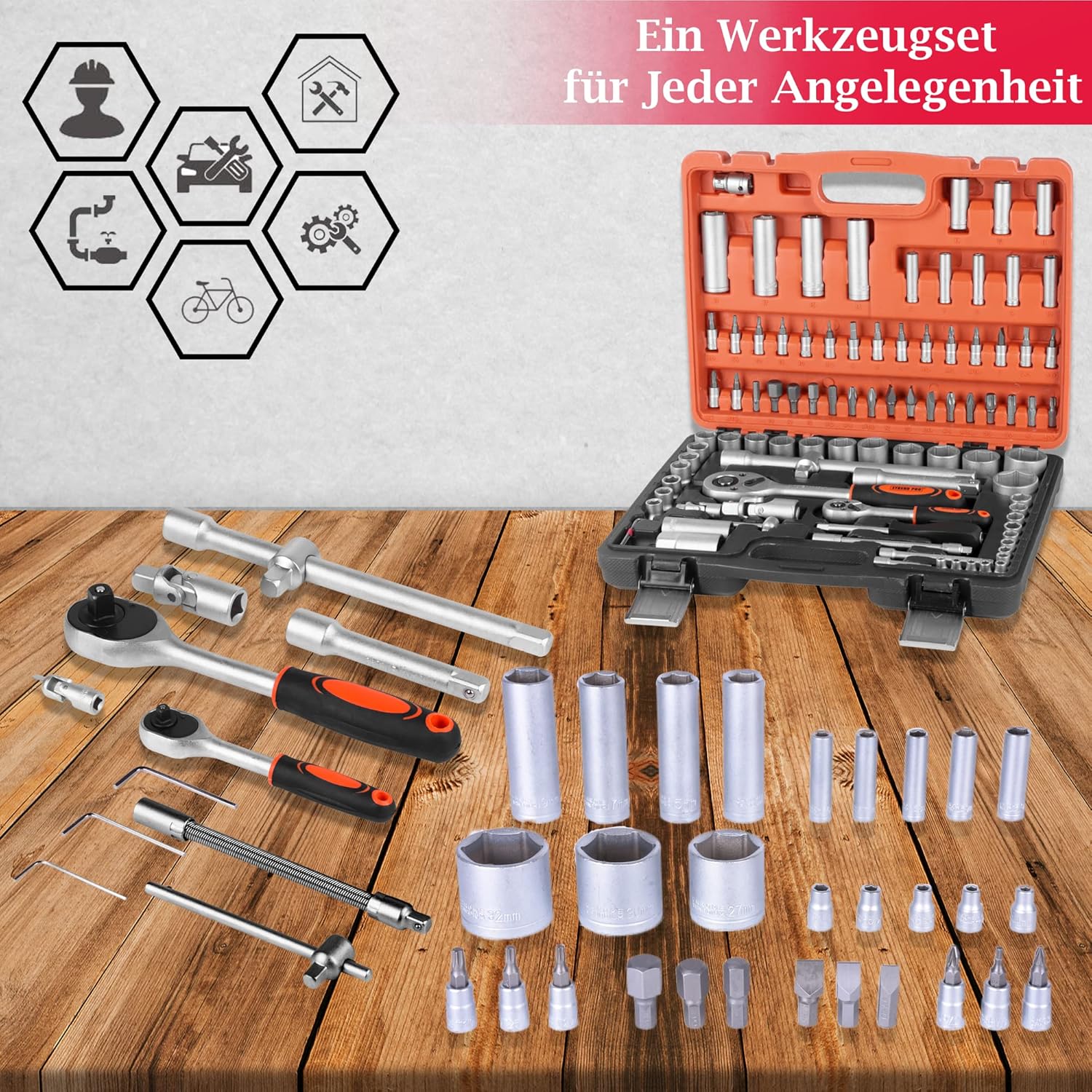🚗 KFZ & Werkstatt – STREND PRO Car Tool Box Filled 94-Piece Tool Box - Nut Box with Ratchet, Socket Wrench Set, Bit Set, 3 x Allen Keys, Universal Car Tool Set - Car Tool Set – Bild 5