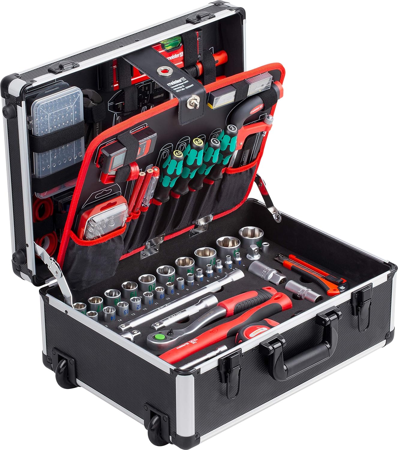⚒️ Bau & Montage – Meister Tool Trolley 238 Pieces – With Quality Tools from Knipex & Wera – Telescopic Handle / Professional Tool Box Filled / Tool Box Mobile on Wheels / Tool Box / 8973770