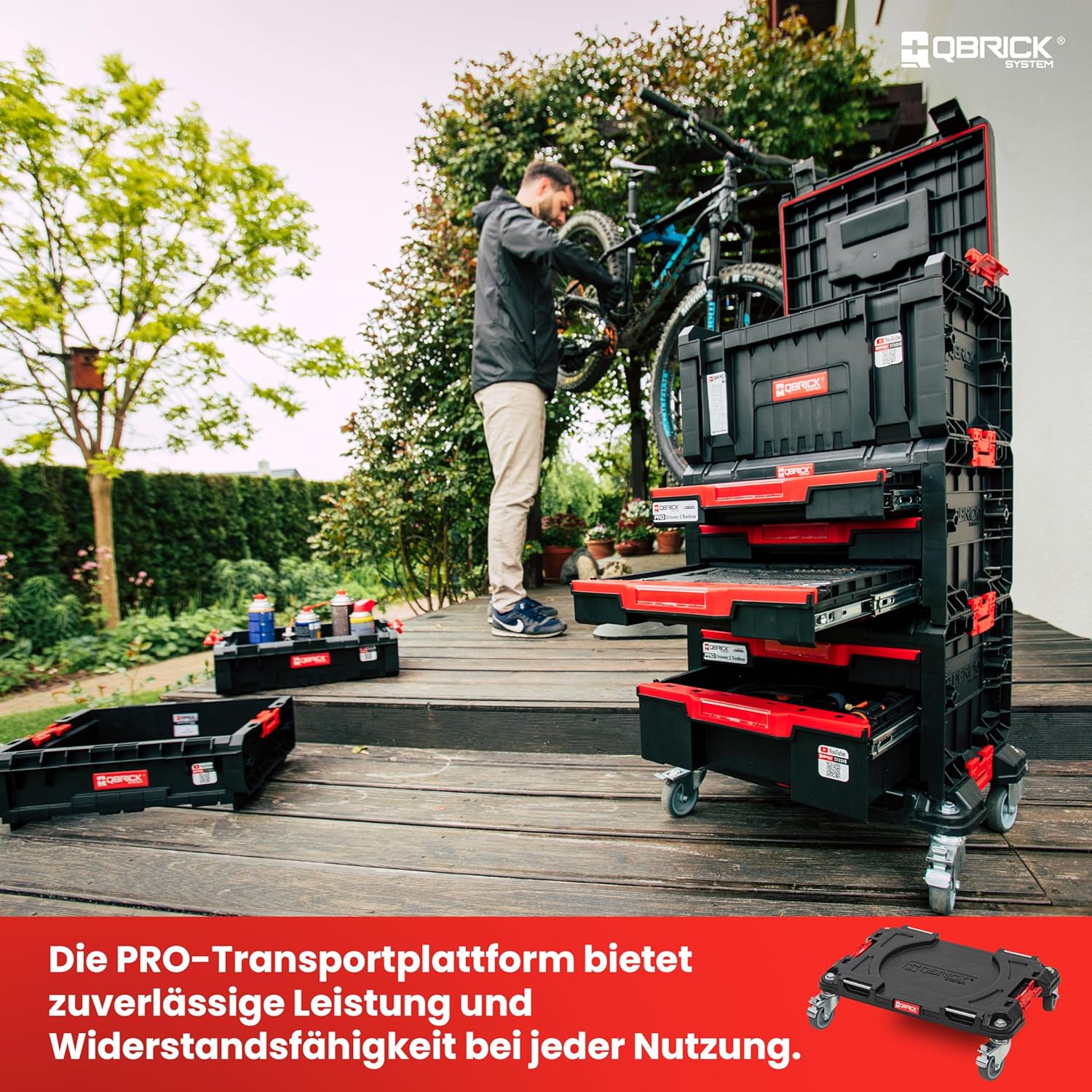 🔥 Angebote & Aktionen – Qbrick System Transport Roller Board Transport Board 100 kg Load Capacity Pro Transport Platform Black Red 506 x 325 x 140 mm – Bild 3