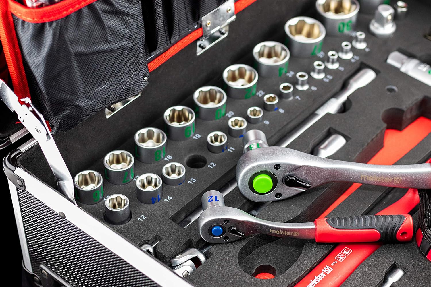 ⚒️ Bau & Montage – Meister Tool Trolley 238 Pieces – With Quality Tools from Knipex & Wera – Telescopic Handle / Professional Tool Box Filled / Tool Box Mobile on Wheels / Tool Box / 8973770 – Bild 9