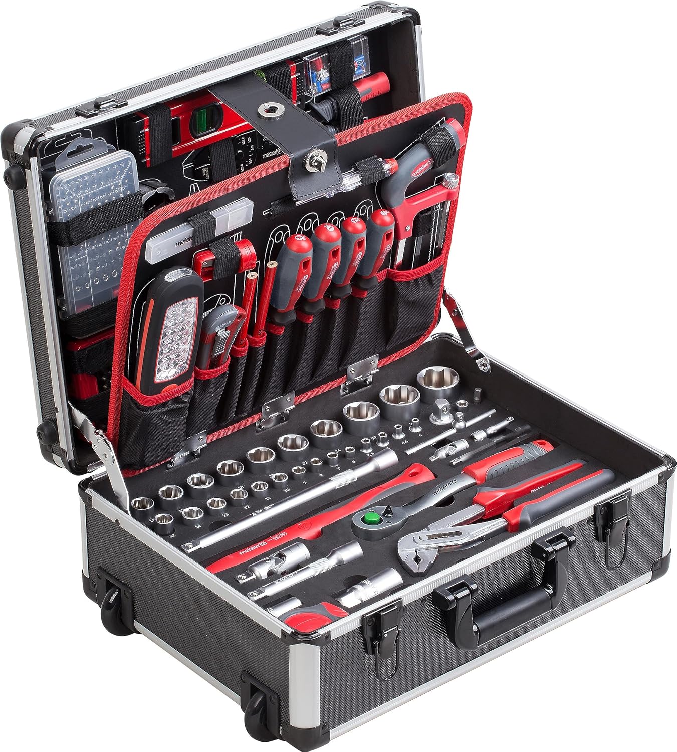 🔥 Angebote & Aktionen – Meister 8973740 Tool Trolley 230 Pieces – Tool Set – with Wheels – Telescopic Handle/Professional Tool Box Filled / Tool Box Mobile on Wheels / Tool Box Complete with Tools