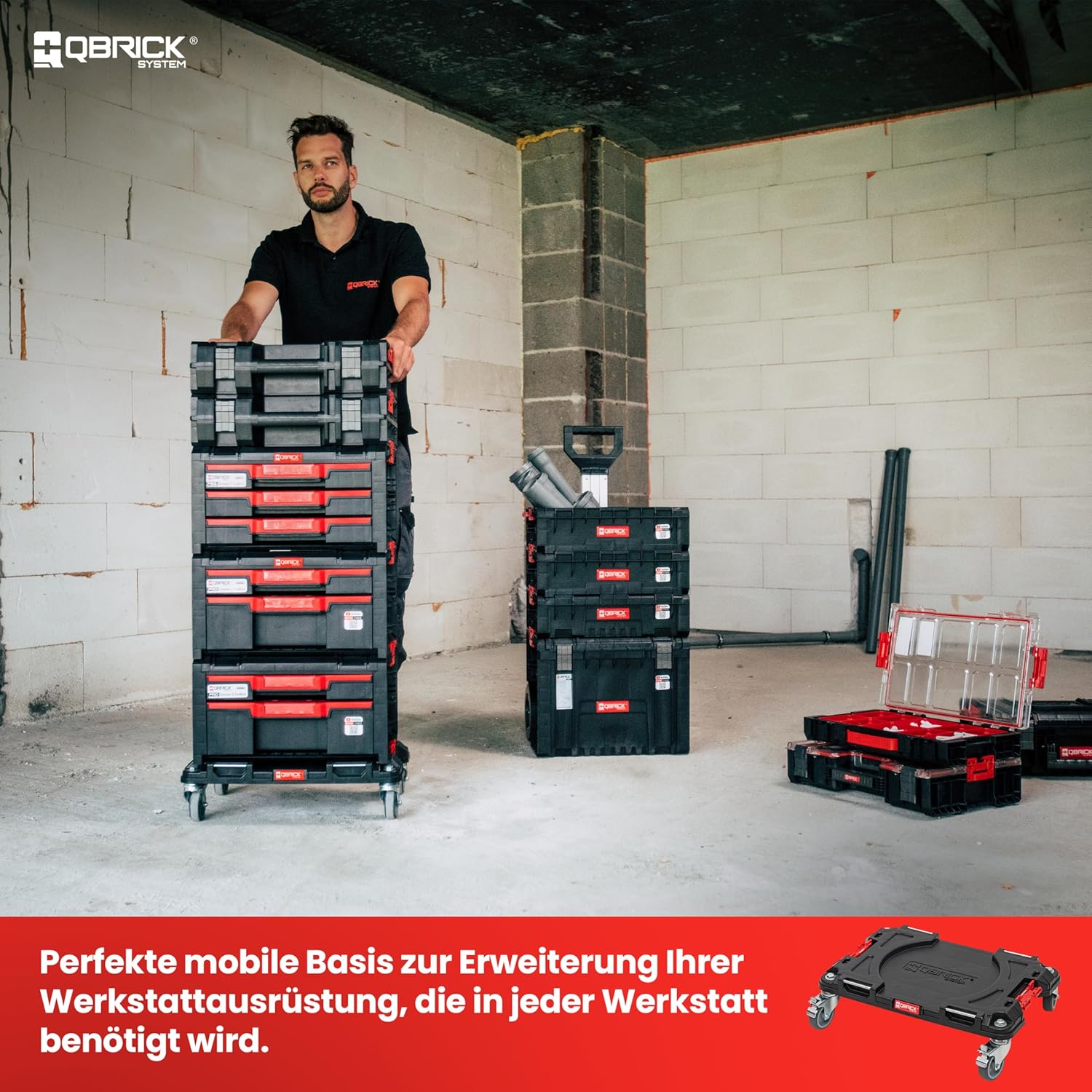 🔥 Angebote & Aktionen – Qbrick System Transport Roller Board Transport Board 100 kg Load Capacity Pro Transport Platform Black Red 506 x 325 x 140 mm – Bild 2