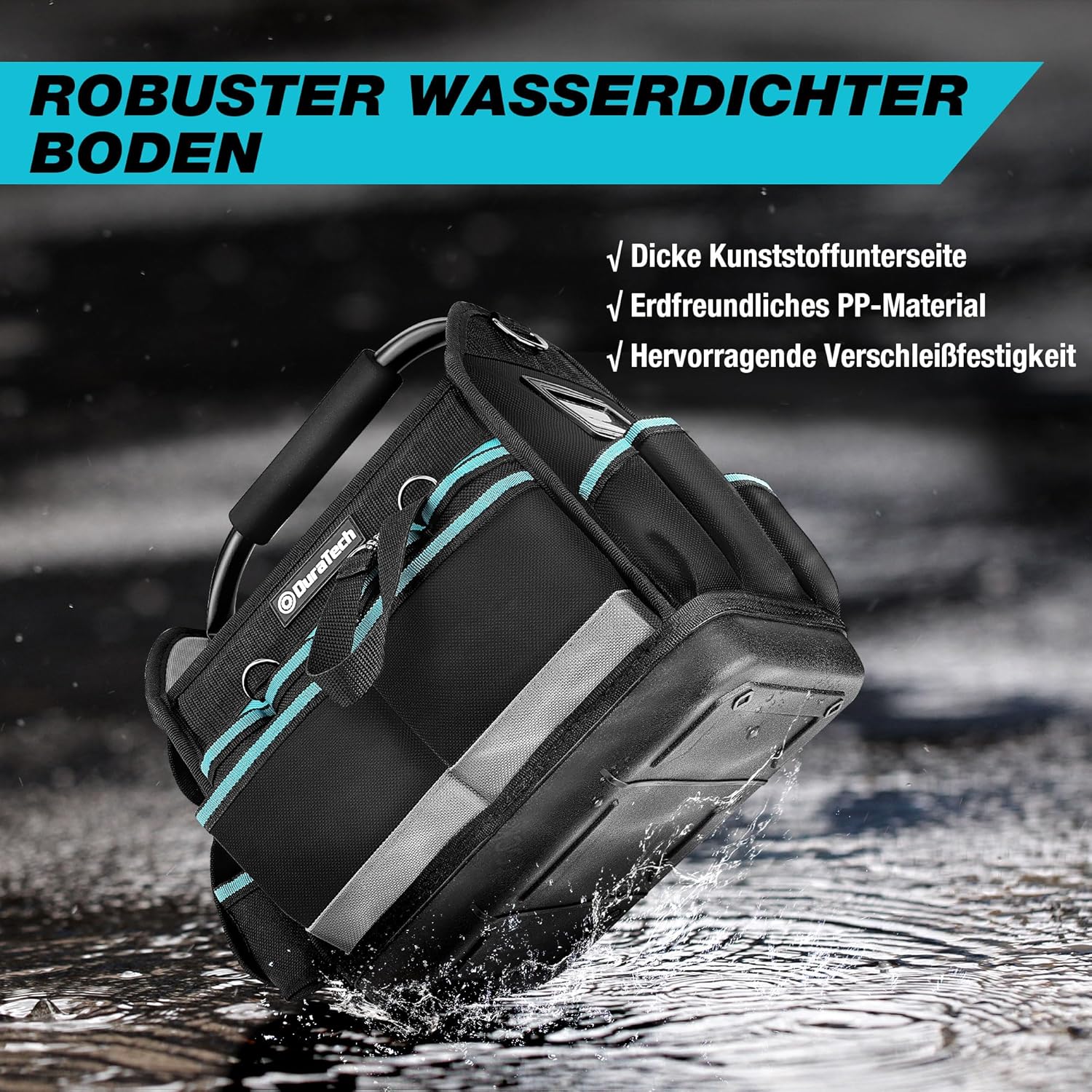 ⚡ Elektro & Technik – DURATECH Profi-Werkzeugtasche Elektriker, robuste Werkzeugtasche 30,5 cm mit wasserdichtem Boden und großer Öffnung, aus 900D-Polyester, großes Fassungsvermögen, mit Stahlrohr und verstellbarem Schultergurt – Bild 6