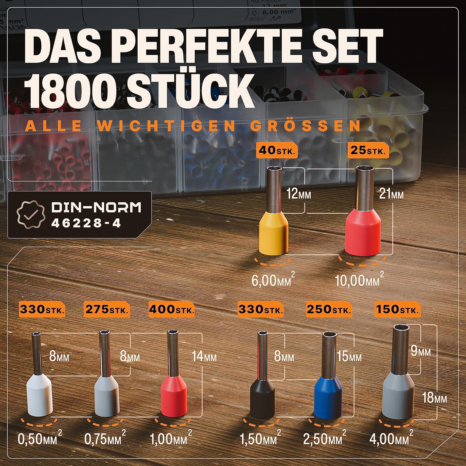 ⚡ Elektro & Technik – BAURIX® Crimpzangen-Set mit 1800er Aderendhülsen-Set und Abisolierzange, selbsteinstellend für 0,25-10 mm², Crimpzange, Modell: Perseus (4-kant) – Bild 4