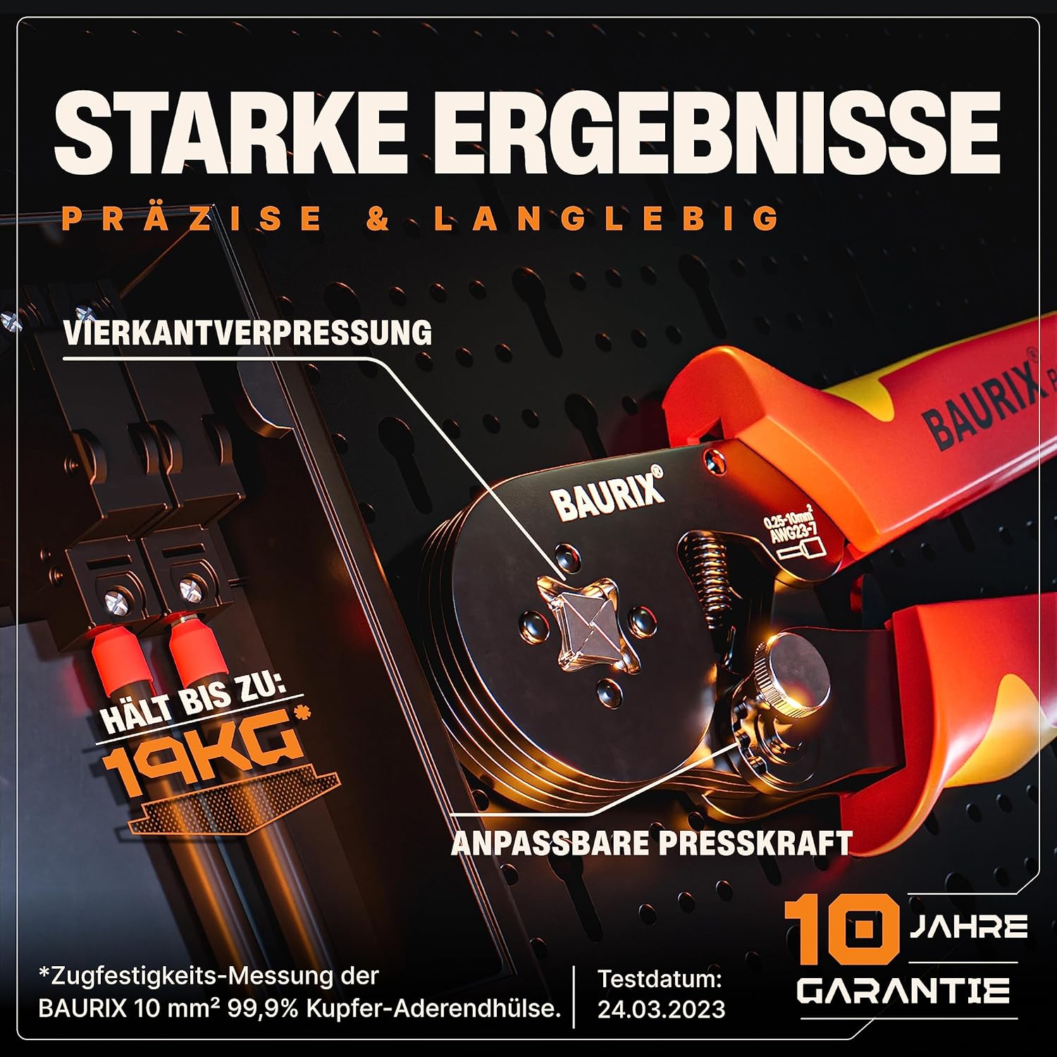 ⚡ Elektro & Technik – BAURIX® Crimpzangen-Set mit 1800er Aderendhülsen-Set und Abisolierzange, selbsteinstellend für 0,25-10 mm², Crimpzange, Modell: Perseus (4-kant) – Bild 3