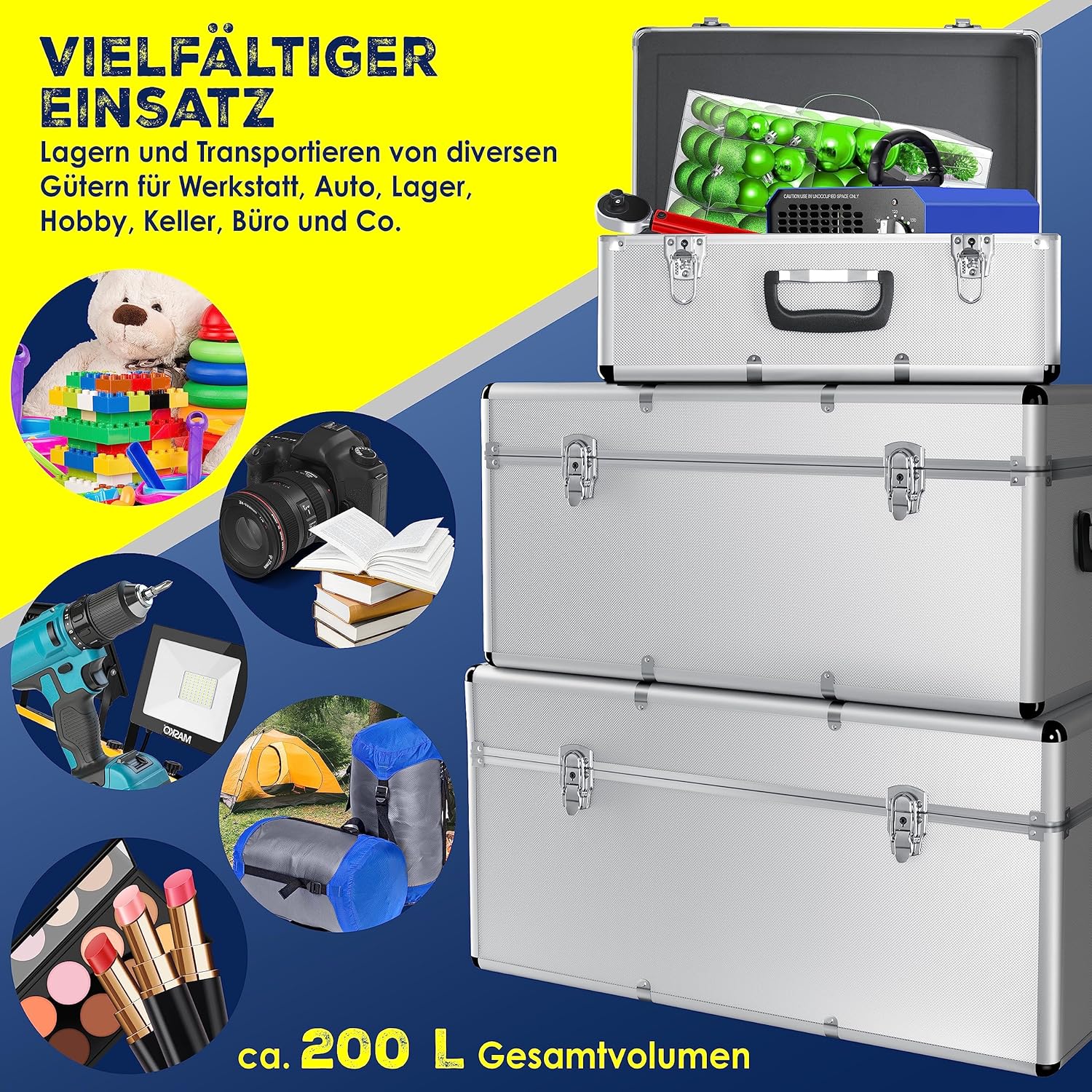 ⚡ Elektro & Technik – Masko® 3er-Set Aluminium-Transport-Aufbewahrungsboxen, Werkzeugkiste – Bild 9