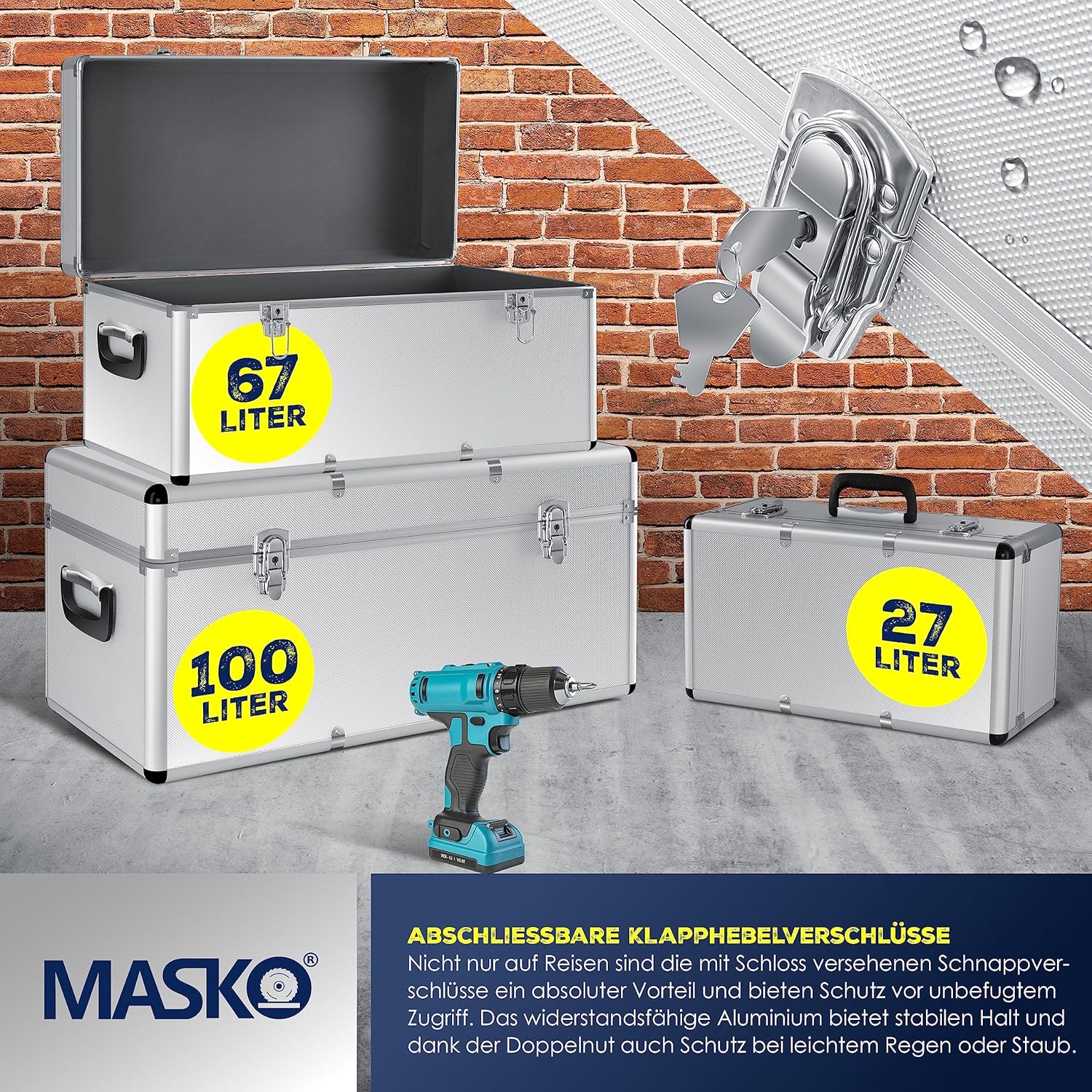 ⚡ Elektro & Technik – Masko® 3er-Set Aluminium-Transport-Aufbewahrungsboxen, Werkzeugkiste – Bild 6