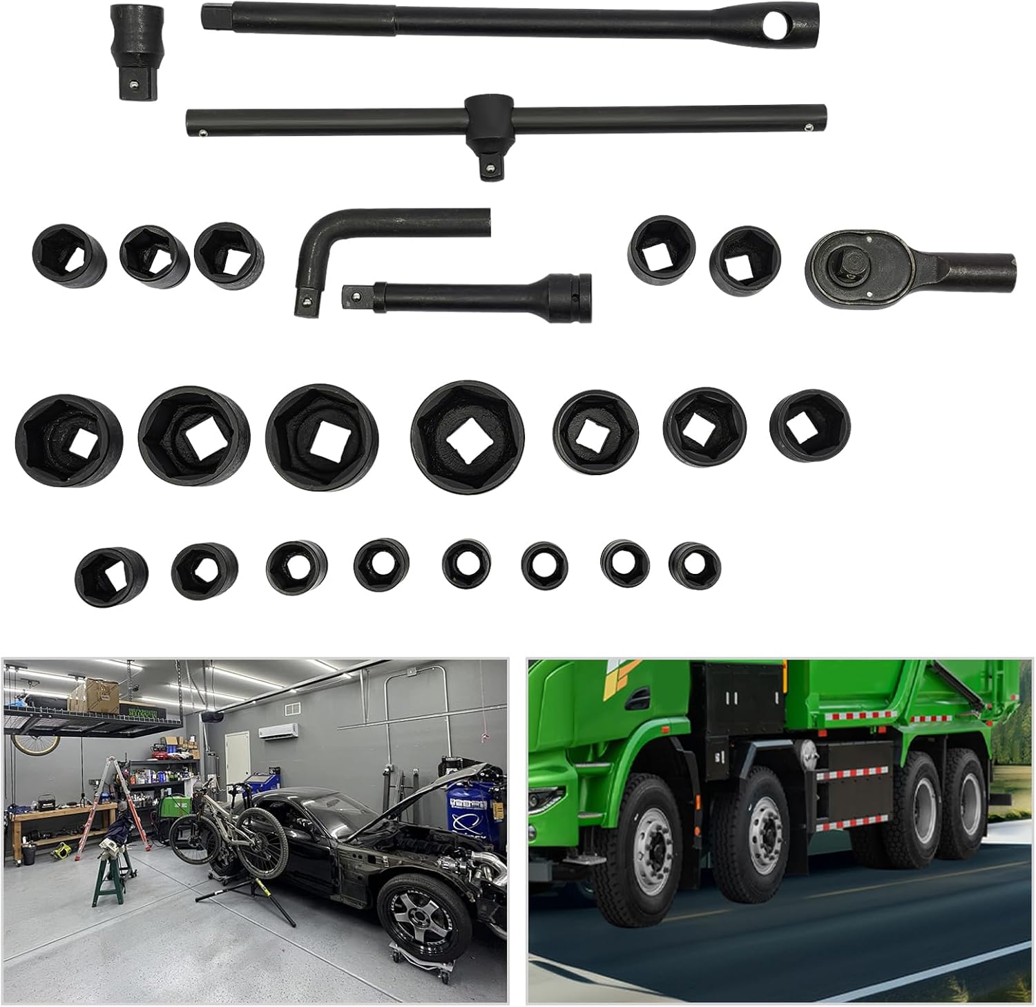 🚗 KFZ & Werkstatt – 3/4 Inch and 1 Inch 21-65 mm Socket Set Socket Set 26-Piece Truck Ratchet Box Socket Set for Home Car Repairs or Mechanical Devices Modifications etc – Bild 2