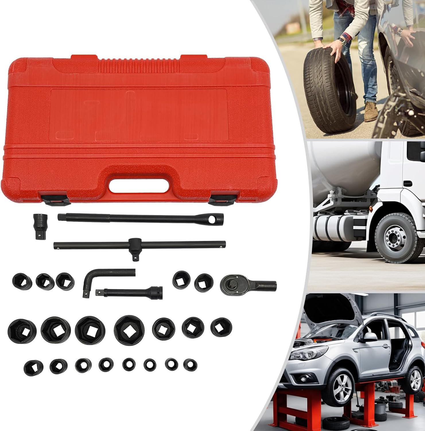 🚗 KFZ & Werkstatt – 3/4 Inch and 1 Inch 21-65 mm Socket Set Socket Set 26-Piece Truck Ratchet Box Socket Set for Home Car Repairs or Mechanical Devices Modifications etc – Bild 8