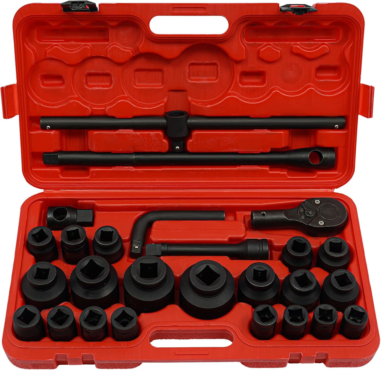 🚗 KFZ & Werkstatt – Steckschlüsselsatz, 3/4" & 1" Zoll 21-65mm Auto Nusskasten Werkzeug Set mit Transportkoffer, Stahl Steckschlüsselsatz