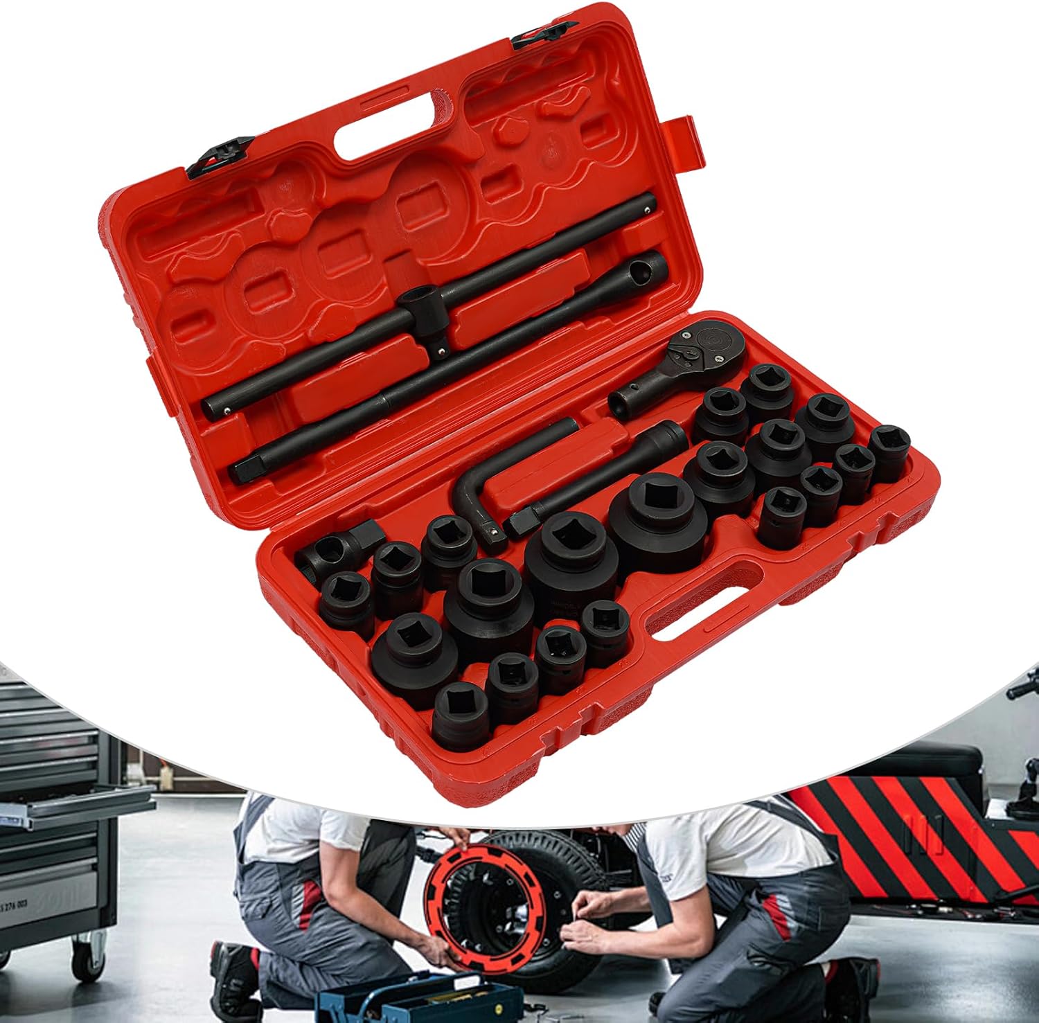 🔥 Angebote & Aktionen – Socket Spanner Set, Complete Box, 26-Piece Socket Spanner Set, 3/4 Inch and 1 Inch 21-65 mm Ratchet Box, Tool Box, Ratchet Set, Suitable for Car Repairs – Bild 4