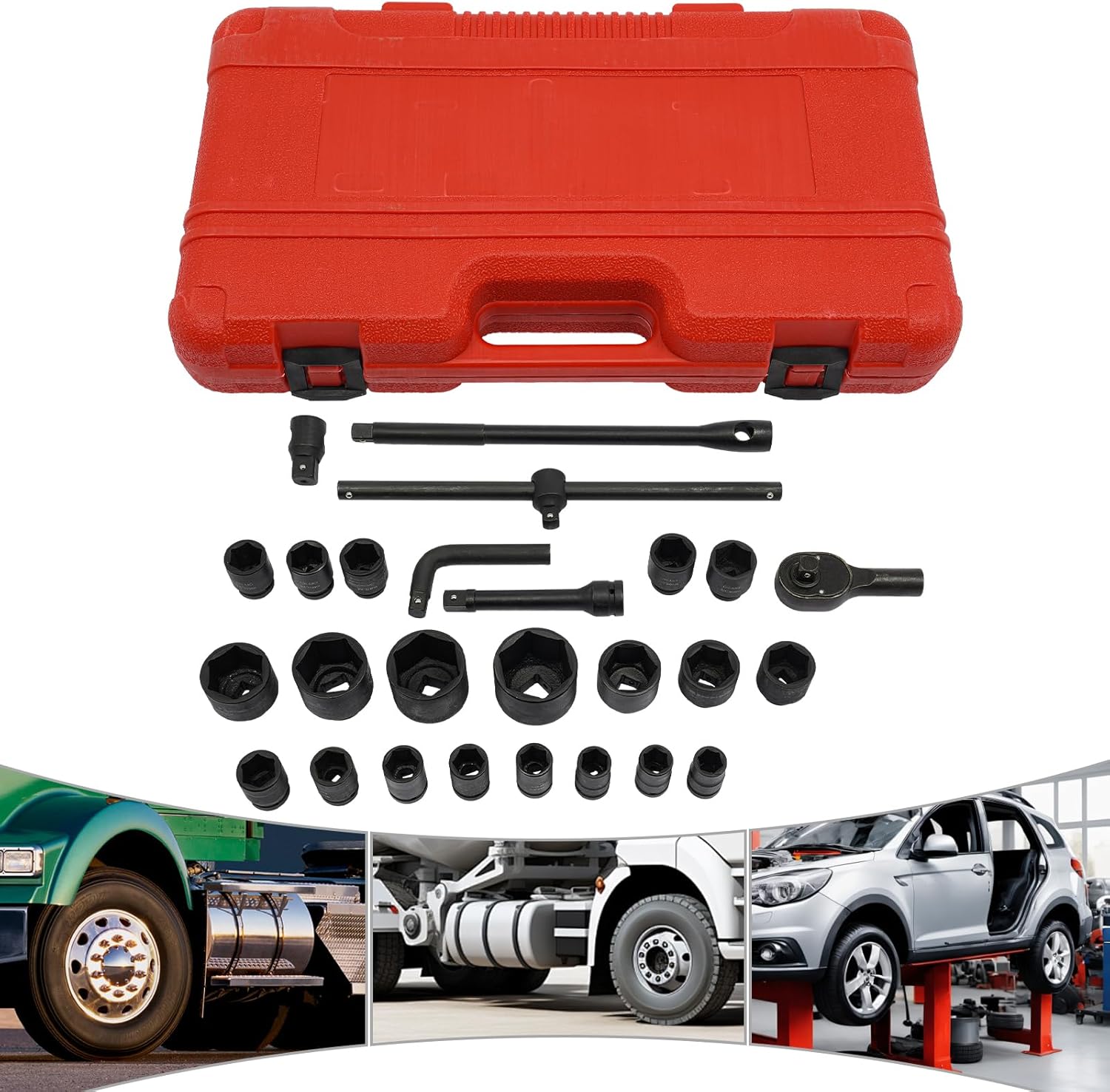 🔥 Angebote & Aktionen – Socket Spanner Set, Complete Box, 26-Piece Socket Spanner Set, 3/4 Inch and 1 Inch 21-65 mm Ratchet Box, Tool Box, Ratchet Set, Suitable for Car Repairs – Bild 3