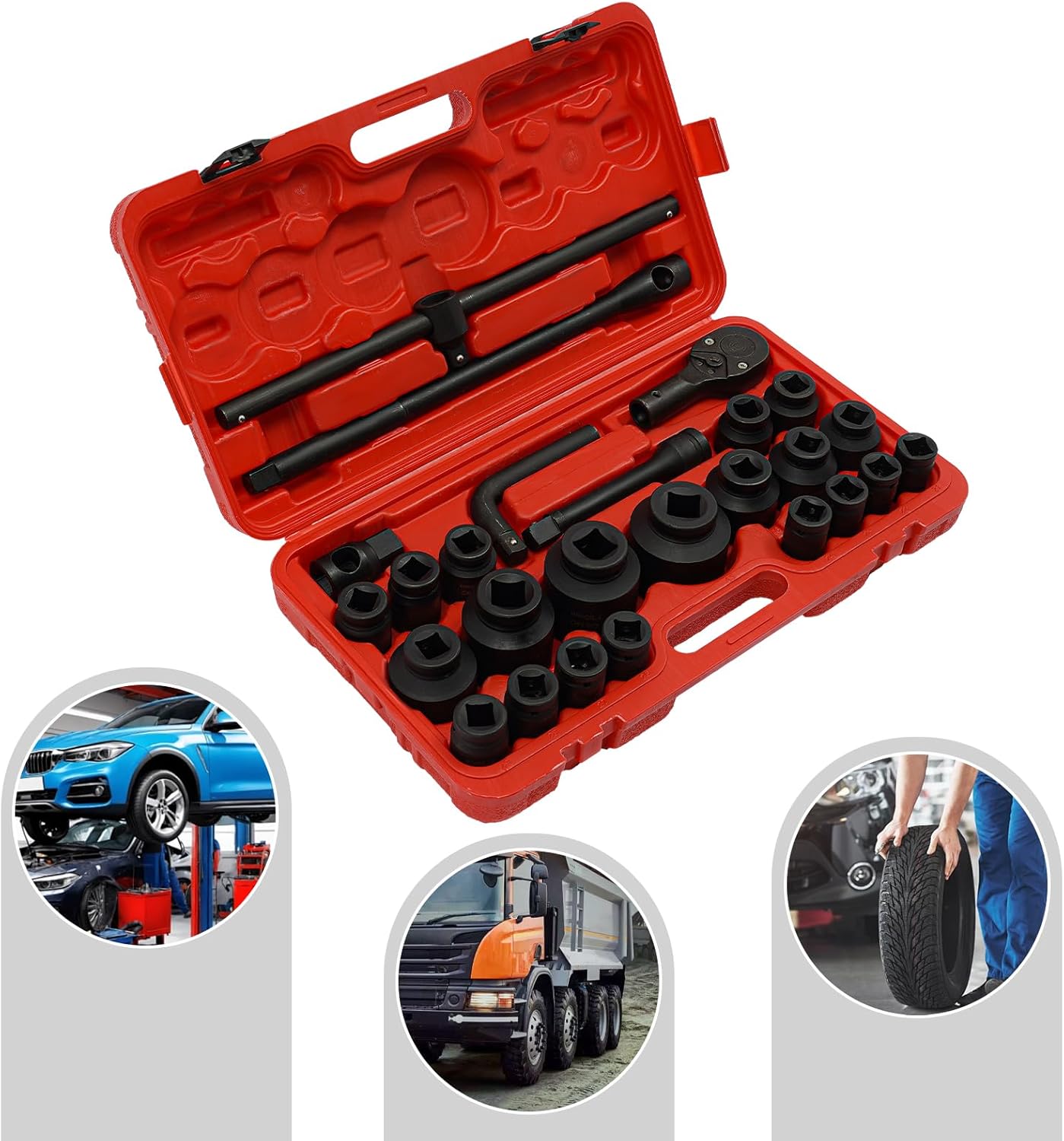 🔥 Angebote & Aktionen – Socket Spanner Set, Complete Box, 26-Piece Socket Spanner Set, 3/4 Inch and 1 Inch 21-65 mm Ratchet Box, Tool Box, Ratchet Set, Suitable for Car Repairs – Bild 7