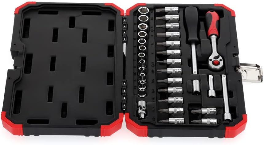 🚗 KFZ & Werkstatt – Gedore red Socket Set, 33 Pieces, with Reversible Ratchet, Ratchet, Socket and Bit Set, 1/4 Inch – Bild 4