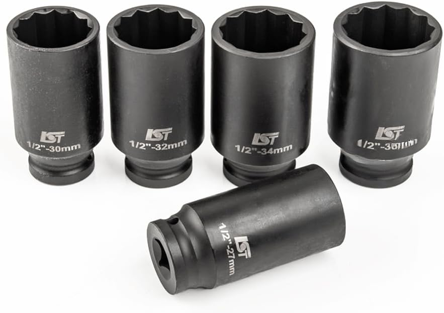 🚗 KFZ & Werkstatt – LST 8-Piece Multi-Tooth Impact Wrench Socket Set 1/2 Inch - Contains 5 Multi-Tooth Sockets (27, 30, 32, 34, 36 mm) and 3 Hex Bit Inserts (H14, H17, H19) – Bild 6