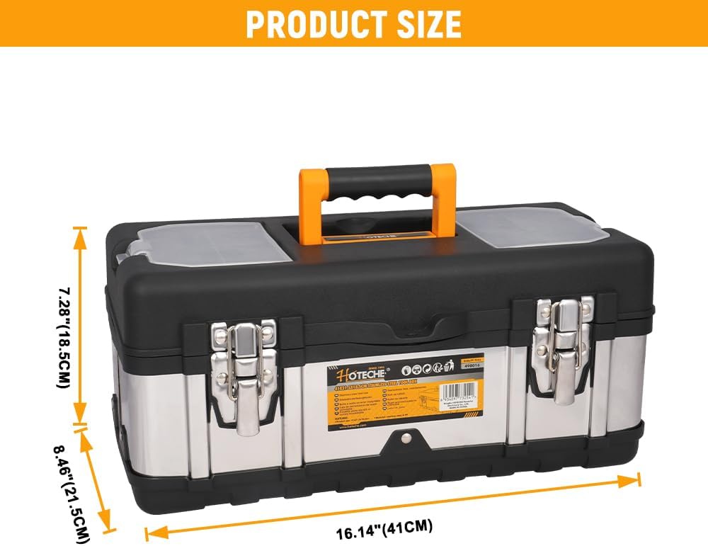 🔥 Angebote & Aktionen – HOTECHE Empty Tool Box, Stainless Steel Tool Box with Transparent PP Covers, Size: 41 x 21.5 x 18.5 cm, Black PP and Natural Stainless Steel, Tool Box, Tool Box, Galvanised Clasps – Bild 6