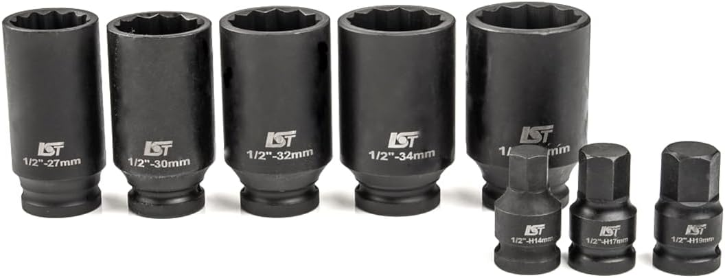 🚗 KFZ & Werkstatt – LST 8-Piece Multi-Tooth Impact Wrench Socket Set 1/2 Inch - Contains 5 Multi-Tooth Sockets (27, 30, 32, 34, 36 mm) and 3 Hex Bit Inserts (H14, H17, H19) – Bild 5