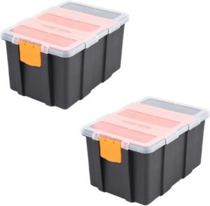 ⚒️ Bau & Montage – F-156D Tragbarer Werkzeugkoffer, moderner Kunststoff-Werkzeugkasten, Schwarz & Ge, kompakte Aufbewahrungslösung, 21,6 x 15,5 x 11,4 cm, ideal für Heimwerker und Handwerk, 2 Stück