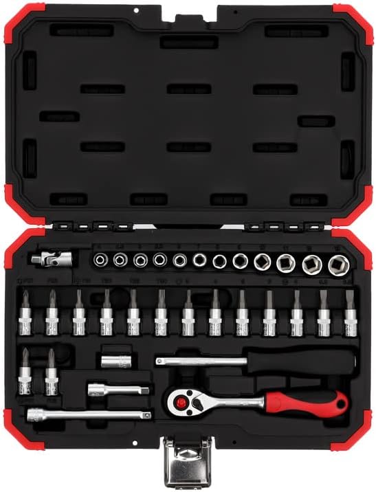 🚗 KFZ & Werkstatt – Gedore red Socket Set, 33 Pieces, with Reversible Ratchet, Ratchet, Socket and Bit Set, 1/4 Inch