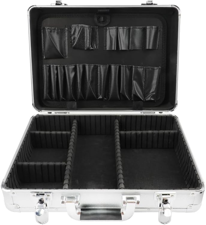 🔥 Angebote & Aktionen – Hoteche Aluminium Tool Box 42.5 x 30.5 x 12.5 cm with 2 Long and 3 Short Dividers, Tool Board and Shoulder Strap - Professional Aluminium Case