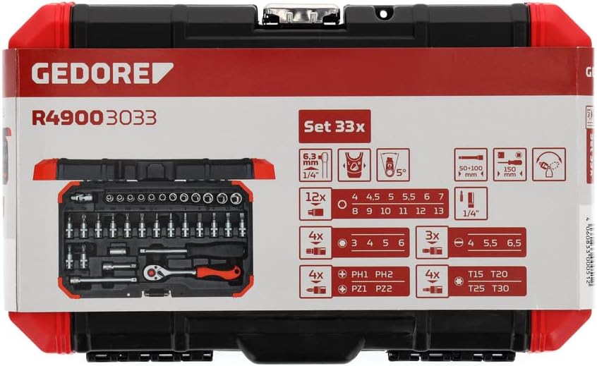🚗 KFZ & Werkstatt – Gedore red Socket Set, 33 Pieces, with Reversible Ratchet, Ratchet, Socket and Bit Set, 1/4 Inch – Bild 5