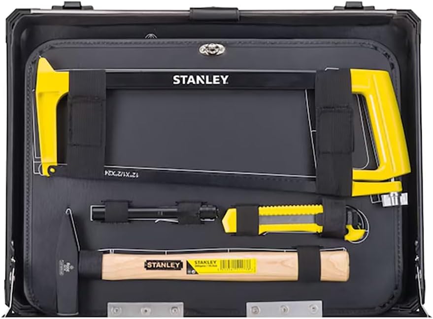 ⚒️ Bau & Montage – STANLEY STMT98109-1 142-teiliges Werkzeugset inklusive Wasserpumpenzange, Seitenschneider, Messer, Schraubenschlüssel, Wasserwaage, Bügelsäge, Taschenlampe und mehr im Aluminium-Wartungskoffer – Bild 3