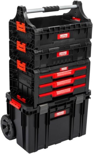 ⚡ Elektro & Technik – XL-Werkzeugwagen, Werkstattkoffer-Set, Werkstattwagen-Set aus der Q-Brick-Serie mit viel Zubehör BxTxH in cm: 53 x 38 x 98 cm Der mobile Allrounder, privat und gewerblich (Set 10)