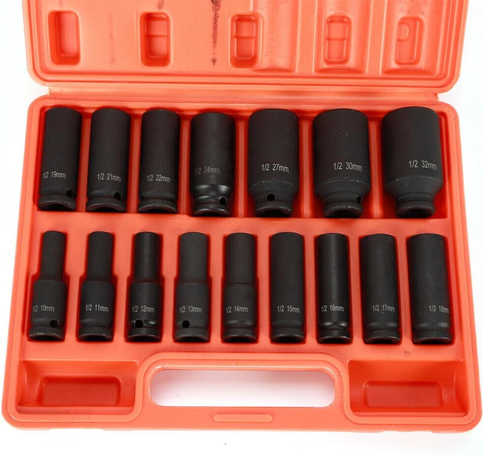 🚗 KFZ & Werkstatt – Impact Wrench Sockets 1/2 Inch Long 16-Piece Socket Set Nuts Car 10-32 mm for Daily Use