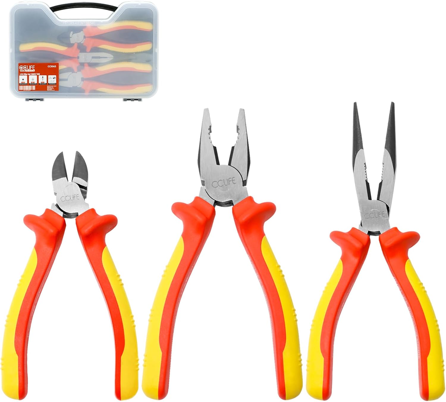 ⚡ Elektro & Technik – CCLIFE VDE-Zangen-Set 1000 V, 3-teilig, Universal-Kombizange 170 mm + Flachzange 170 mm + Seitenschneider 160 mm, Zangen-Set elektrisch, für Haushalt, Werkstattgerät, Elektrowerkzeug