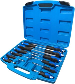 🚗 KFZ & Werkstatt – ROTATION Magnetic Screwdriver Set, 12 Pieces, 6 Phillips and 6 Slotted Tips, Screwdriver with Continuous Steel Blades, High Torque