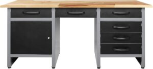 ⚒️ Bau & Montage – Ondis24 Werkbank 160 cm breit mit 6 kugelgelagerten Schubladen und Sitzöffnung in der Mitte, Ablagefach mit großer abschließbarer Tür, Werkbank Aufbau Werkstatttisch