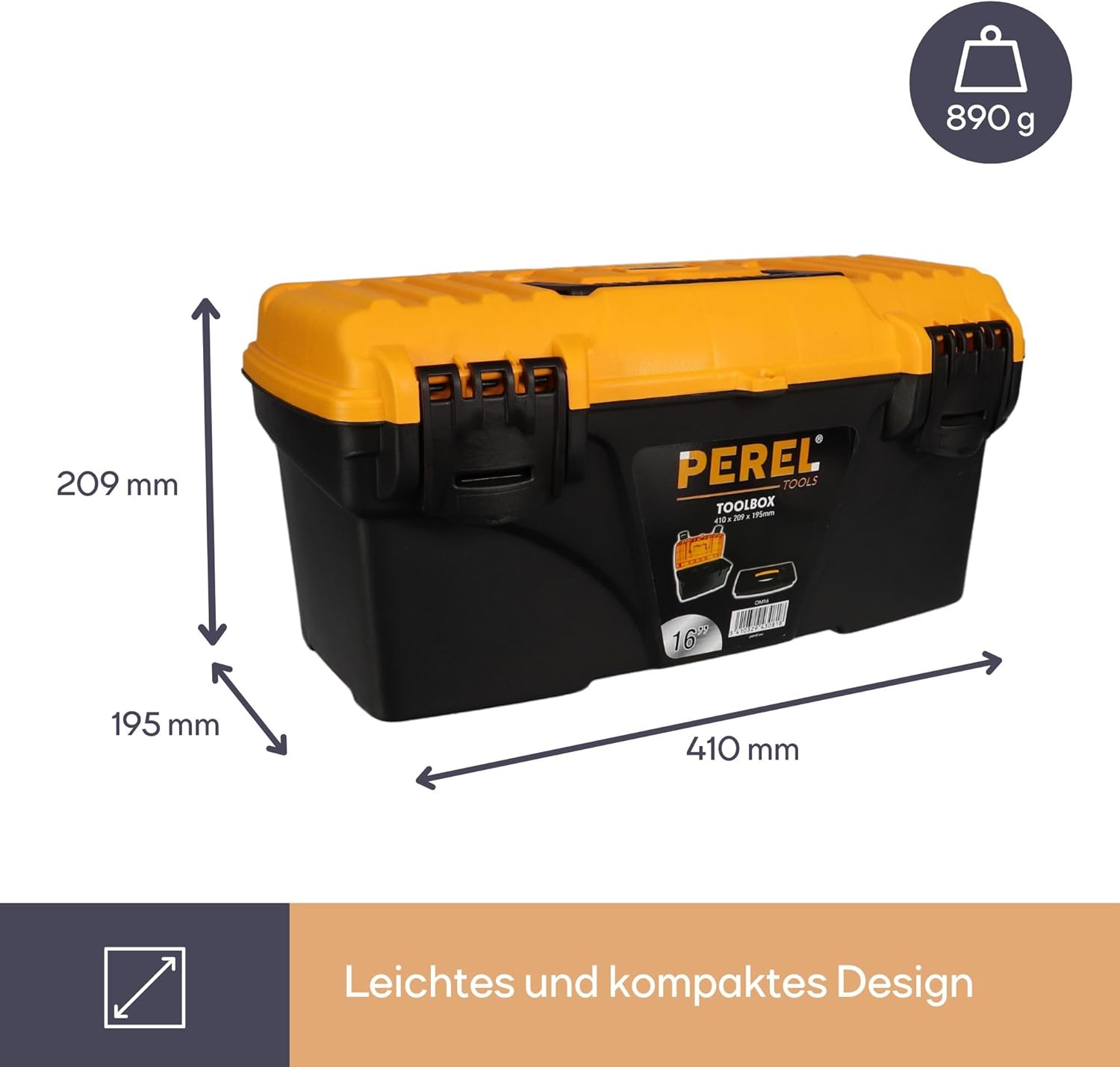 🔥 Angebote & Aktionen – Perel Plastic Tool Box, Empty Tool Box, Tool Organiser Box, Tool Box, Tool Box, 2 Plastic Clasps, Black/Orange, 410 x 209 x 195 mm – Bild 6